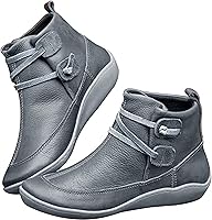 Vista 30 de Ladmiple Botas de tobillo para mujer, sin tacón, casual, con cremallera lateral, botas cortas vaqueras occidentales, zapatos para caminar