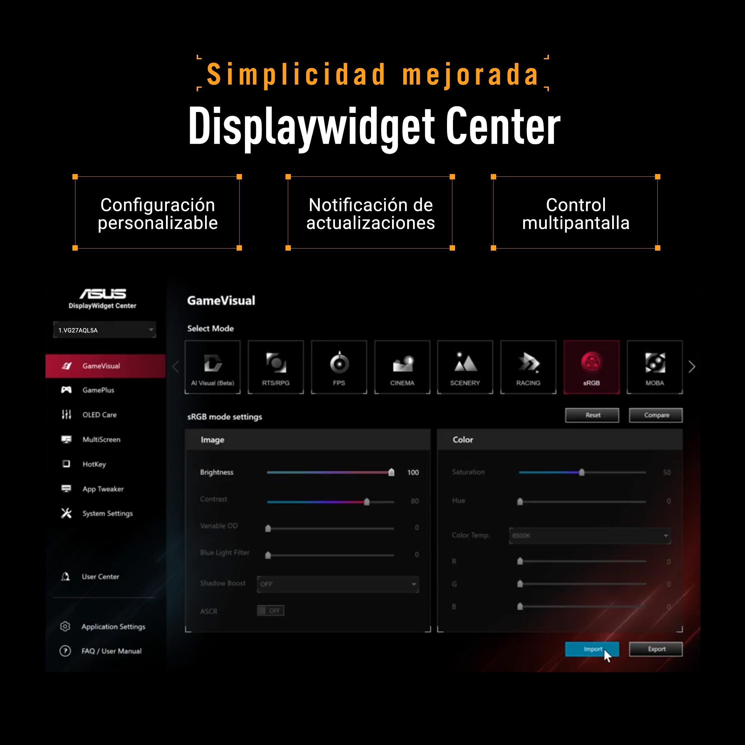 ASUS TUF Gaming VG27AQL5A Monitor de 27 Pulgadas, QHD (2560 x 1440), 210 Hz (OC), Fast IPS, ELMB Sync, 0.3 ms GTG (mín), Altavoz estéreo, DisplayWidget Center, IA Gaming, Ajuste de Altura