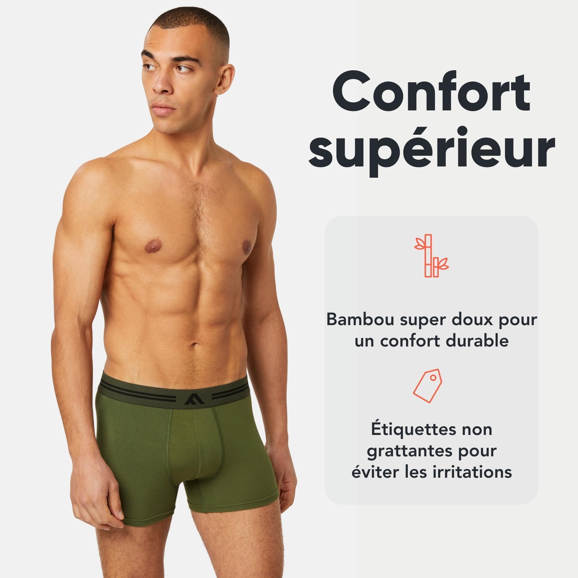 FM London Lot de 5 Boxers très Doux, en Bambou, sans étiquette, Coupe élastique, pour Homme