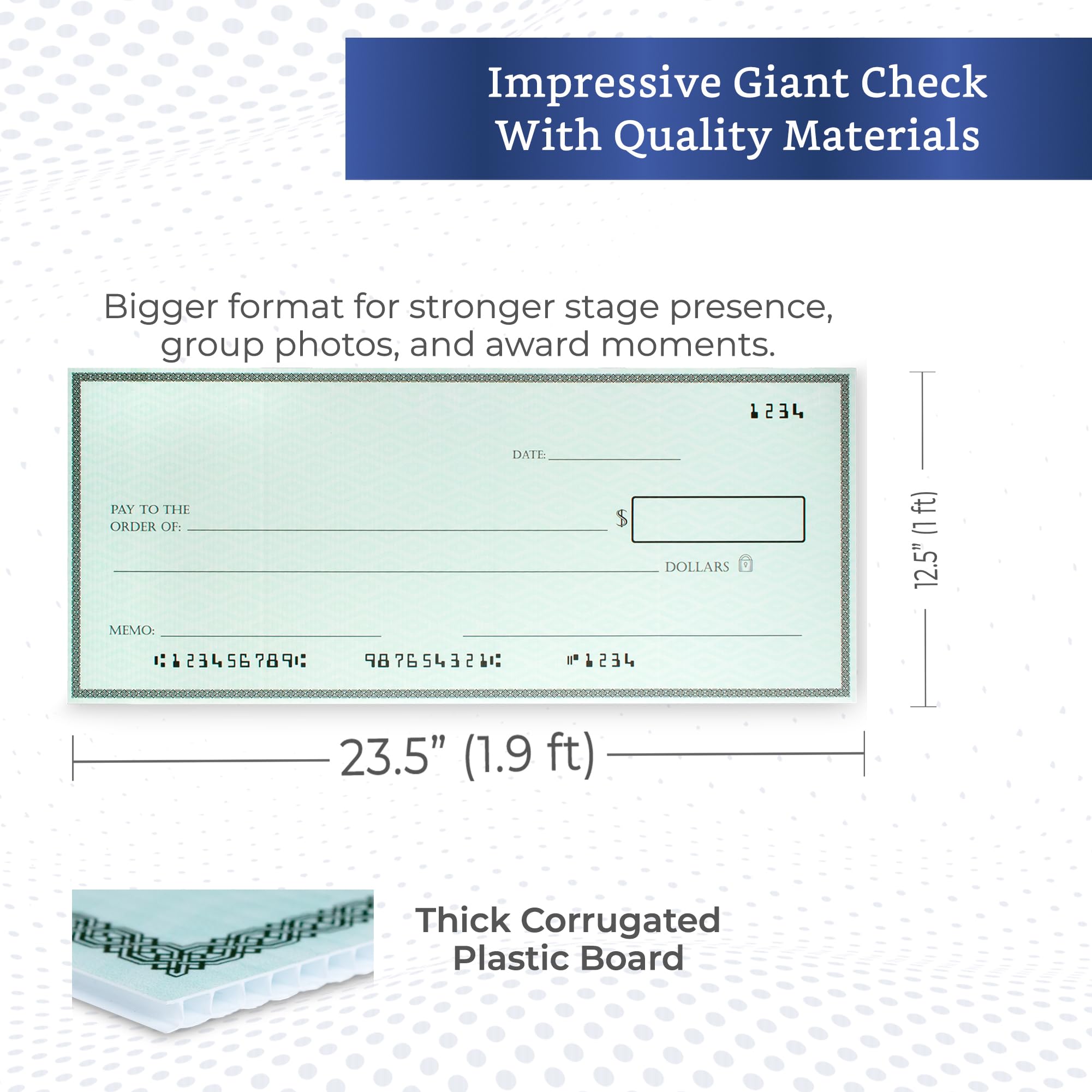 Cheque gigante (23.5 x 12.5 pulgadas) – Gran cheque para presentación – Premio de cheques falsos de gran tamaño – Cheque gigante en blanco – Cheque promocional – Cheques de presentación grandes