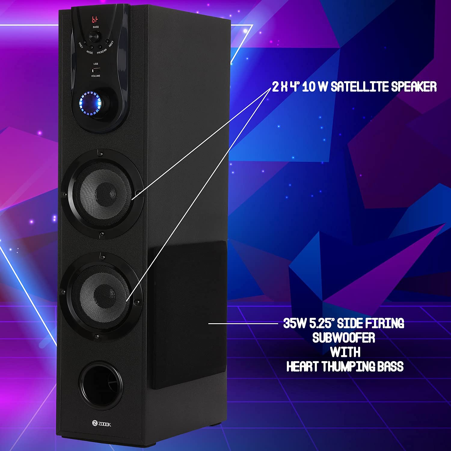 Buy Zoook Gladiator 55W Bluetooth Tower Speaker with Karaoke Support