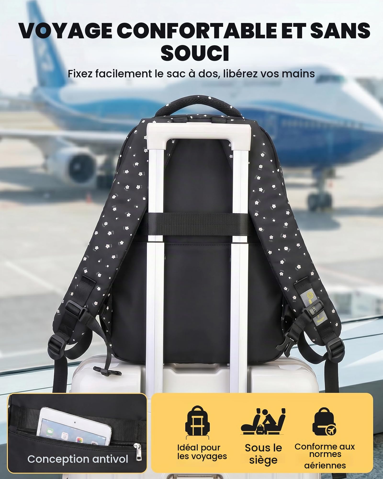 Amythe Cartable École Ados Filles 6 à 15 ans Imperméable Noir | Lycée Collège Grand Imperméable Junior Noir Daypack Multi-Poches Spacieux Robuste pour École Voyage Randonnée Loisir