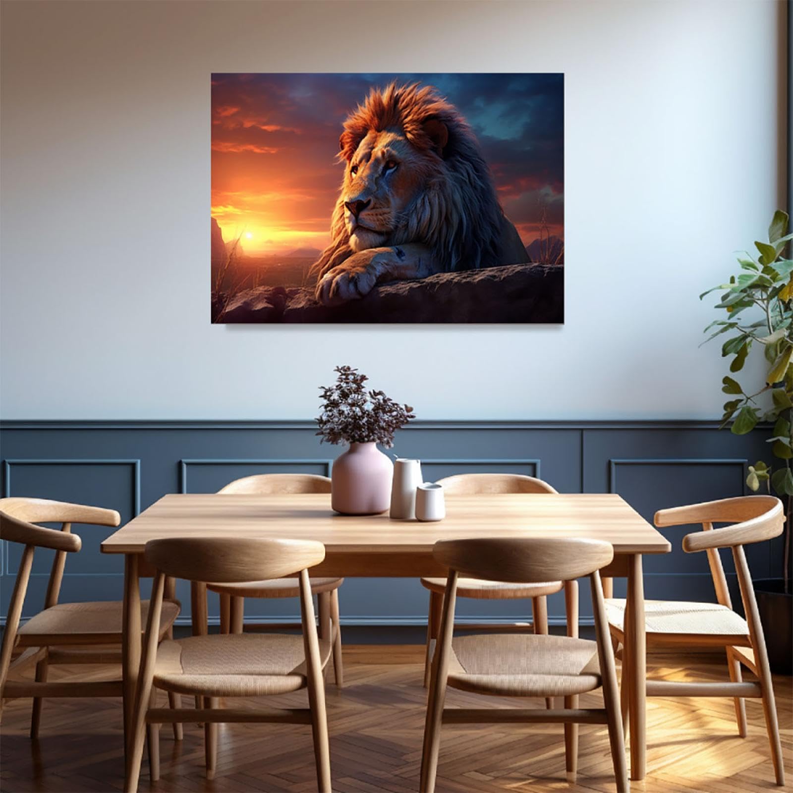 Toile Imprimée Lion Et Lionceau Au Coucher Du Soleil, Décoration Animale XXL