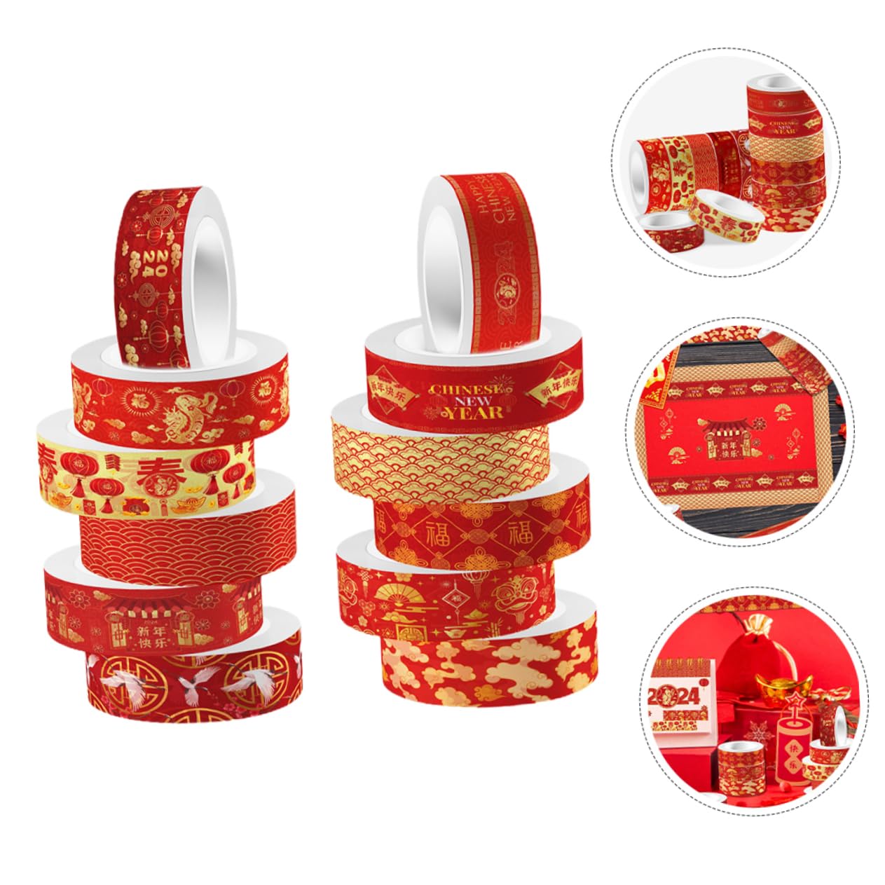 SHINEOFI 5 Set Nastro Washi Anno Del Drago Evidenziatore Nastro Adesivo Extra Largo Distributore Di Nastro Adesivo Per Mascheratura Nastro Del Diario Chiaro Neon Punto Colorful 12 * 5