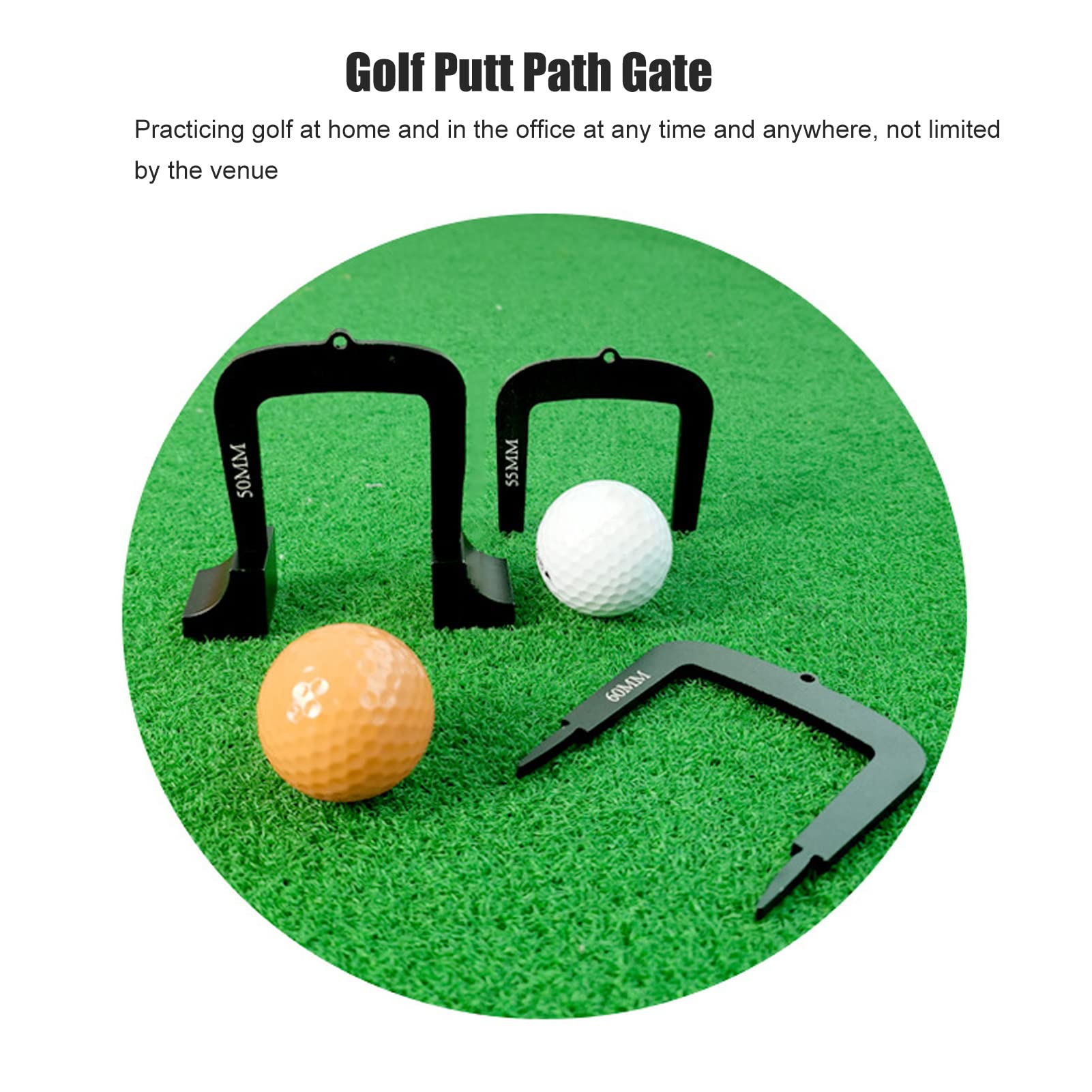 3 Pcs Golf Putt Alignment Goal Gate Set, Aluminum Alloy Putting Training Aid with 50mm 55mm 60mm Gates, Storage Bag for Indoor Outdoor Stroke Practice and Path Alignment