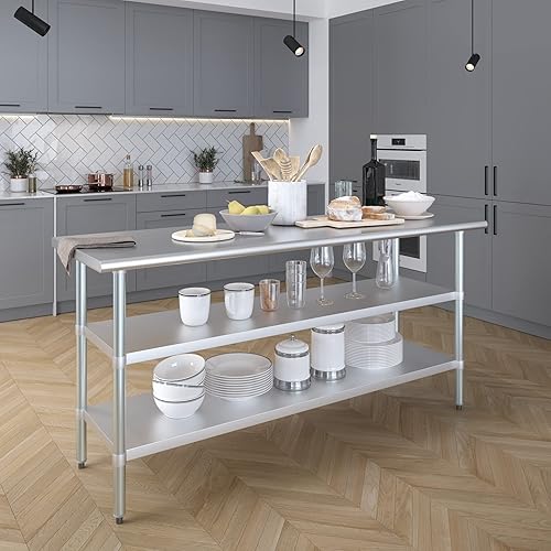 Miniatura 6 de Mesa de trabajo de acero inoxidable con 2 estantes  Mesa de utilidad de metal  Mesa de utilidad NSF comercial y residencial (mesa de acero