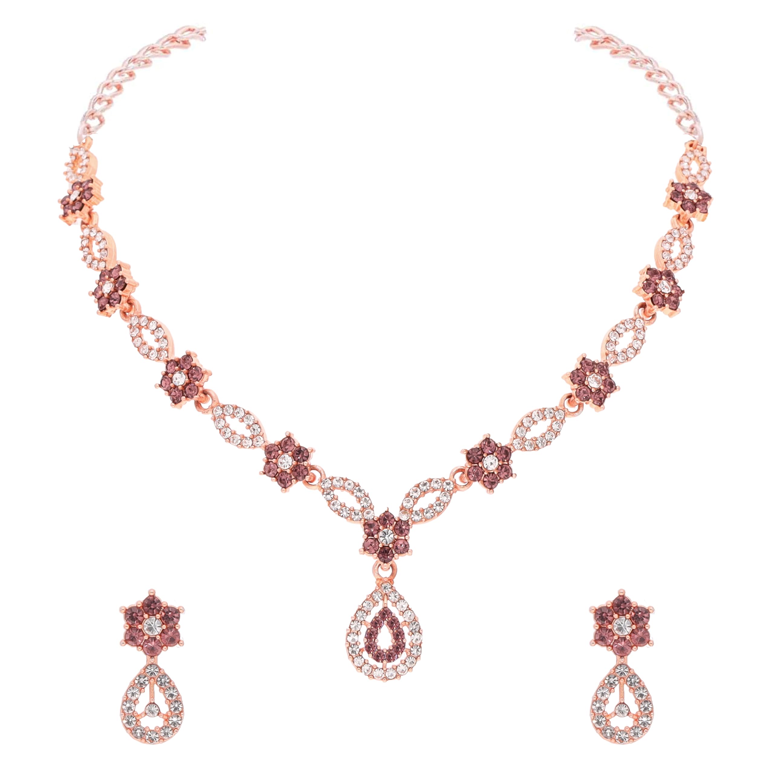 Brado Jewellery Classic Rosegold Polished AD Studded Necklace Jewellery set with Matching Earrings for women and Girls (B0D5HZ7KV8) Amazon Price History, Amazon Price Tracker