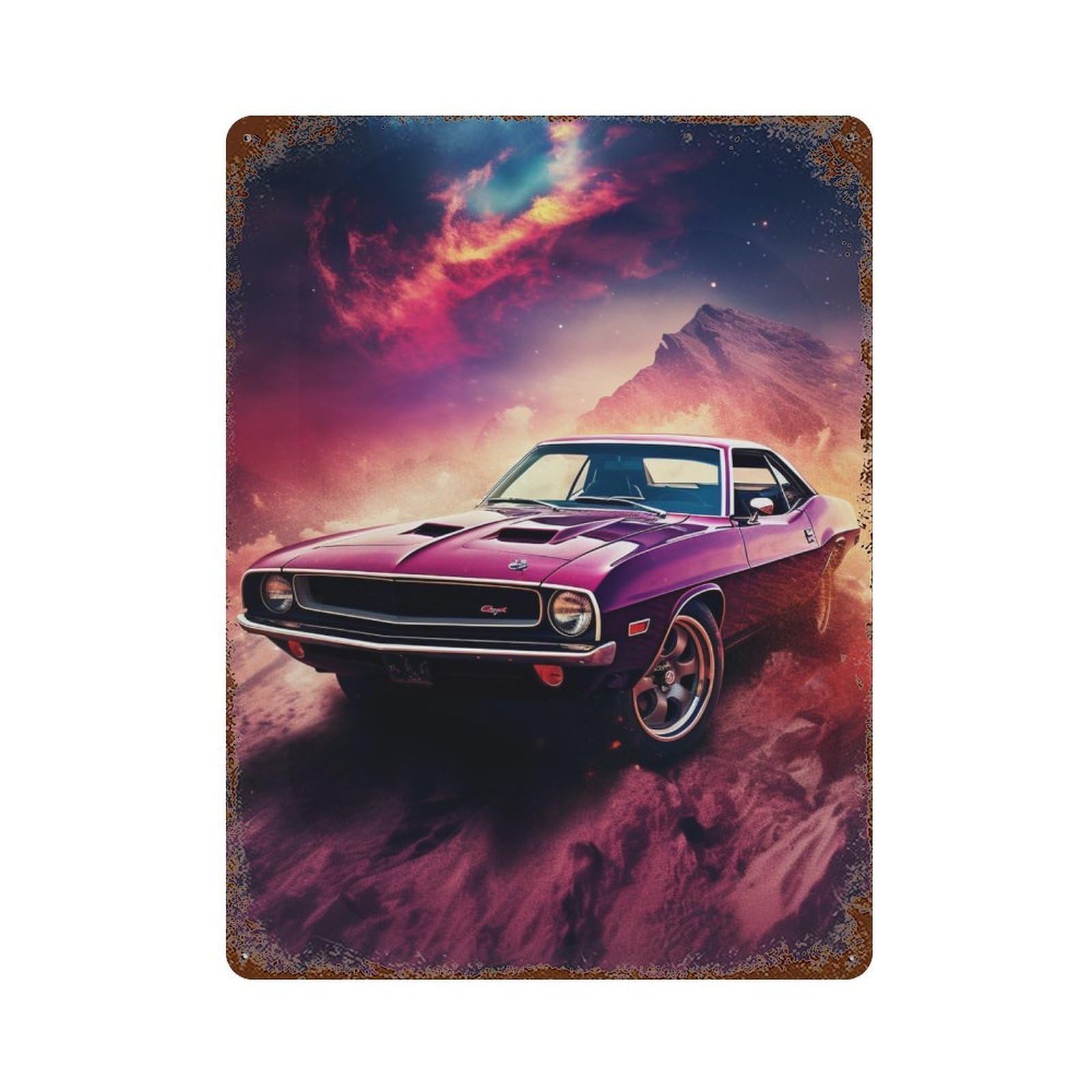 Galactic Muscle Car Adventure Distressed Metal Wall Sign 15.7"x11.8", Ideal for Pub, Kitchen And Man Cave Decor
