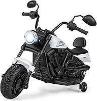 Costzon 6V Kids Electric Chopper Motorcycle Ride-On Toy with LED Headlight, Music, Training Wheels for Boys Girls Over 18 Months (White)