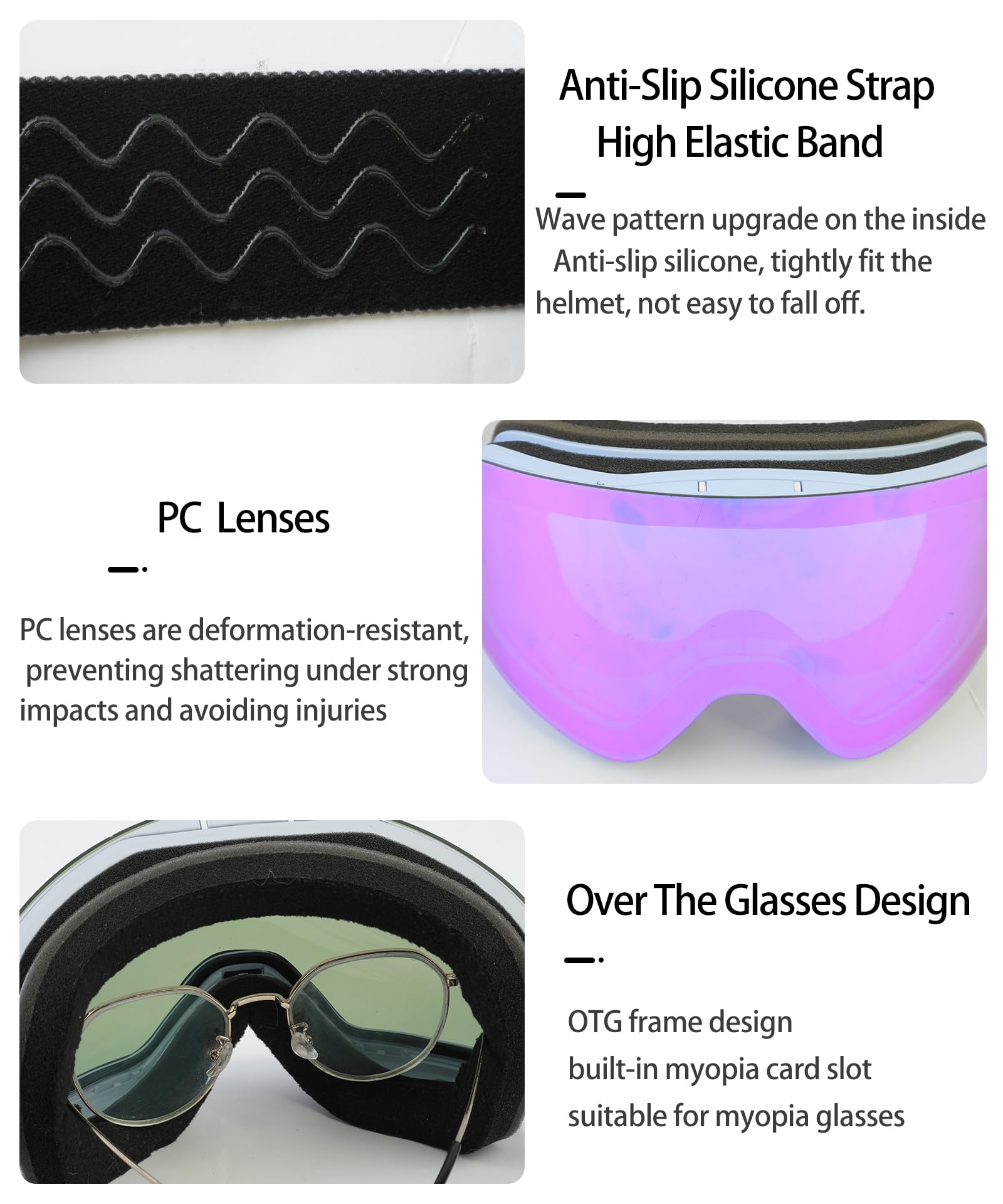 Lunettes de ski modulables sans monture avec lentille magnétique interchangeable, protection UV anti-buée pour homme et femme