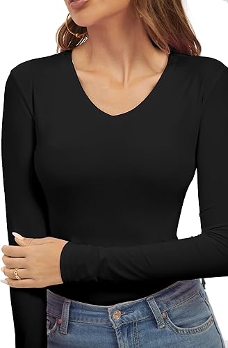 Pinkteen Body de manga larga para mujer lindas camisas de moda trajes de cuerpo sexy cuello en V ropa de otoño