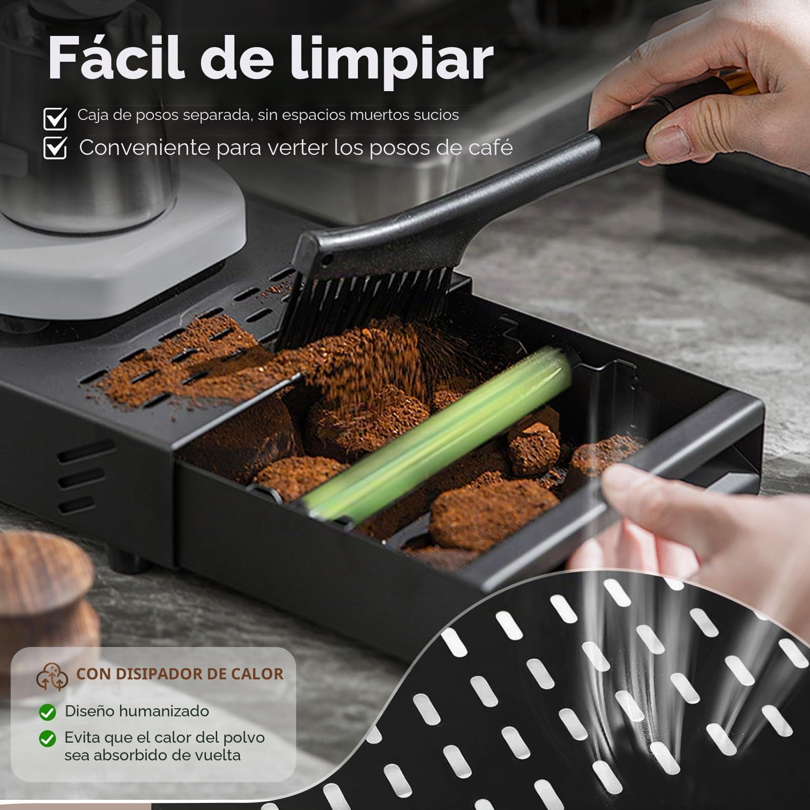 Cafe Knock Box Cajon Posos Cafe de Acero Inoxidable Contenedor de Caja de Café con Palo de Golpe Accesorios Cafetera