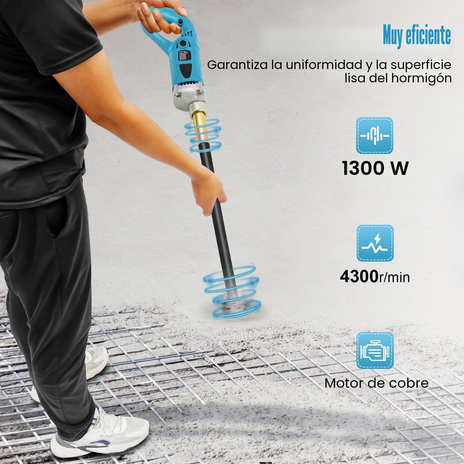 Vibrador eléctrico para hormigón, 220 V, 1300 W, 1,5 m de longitud de varilla de vibración, diámetro 3,5 cm, velocidad de ralentí 4300 rpm, para construcción de puentes, construcción de carreteras