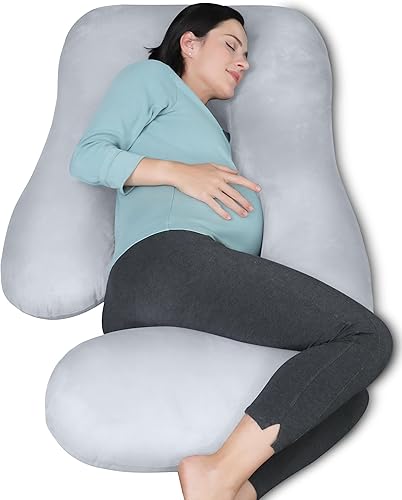 Miniatura 14 de MOON PARK- Almohadas de embarazo y maternidad de cuerpo completo para dormir, en forma de U y con funda refrescante extraíble; soporte para espalda,