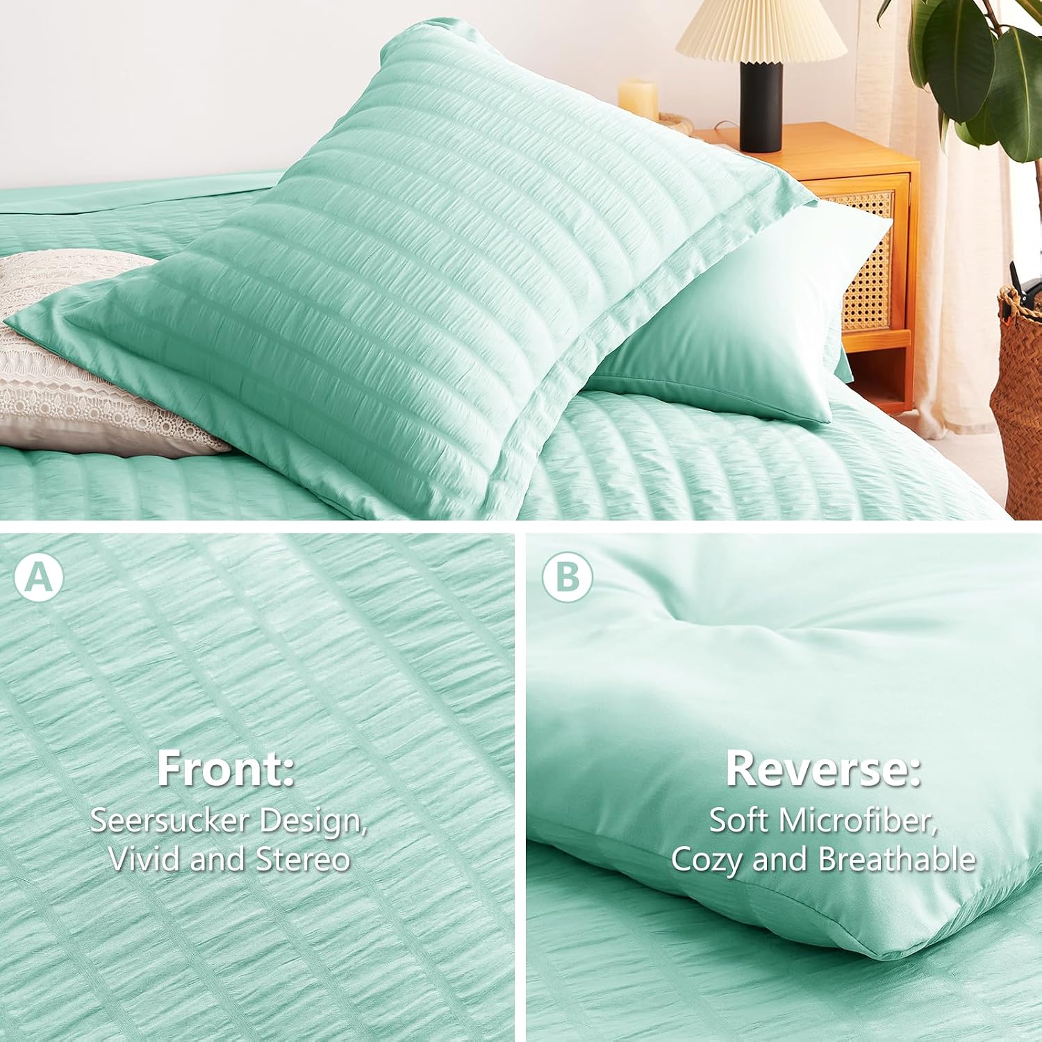 CozyLux Queen Comforter Set Mint Green, 7 Pieces Seersucker Textured Luxury Bed in a Bag Queen, All-Season Bedding Sets with Down Alternative Comforter, Sheets, Pillowcases & Shams, Bedroom Bed Set thumbnail