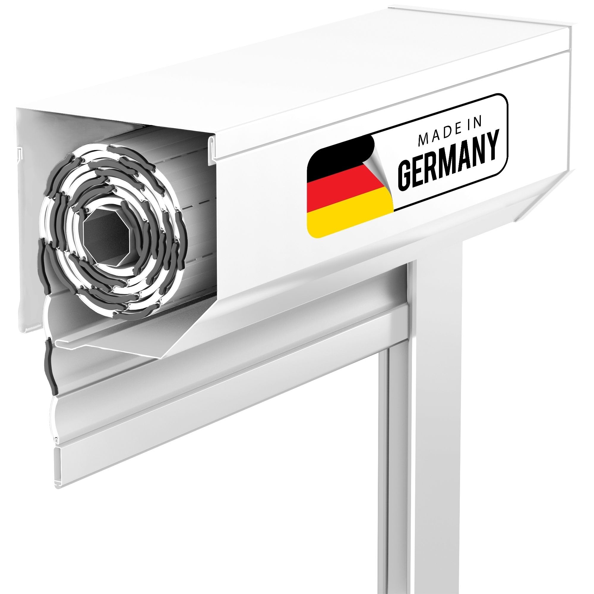 Vorbaurollladen nachrüsten - Weiß ähnl. RAL 9016 KOMPLETTES SYSTEM - 170mm Aluminium Rolladenkasten Eckig mit Gurtwickler und Rolladenführungschienen DEUTSCHE Produktion zum Einbauen