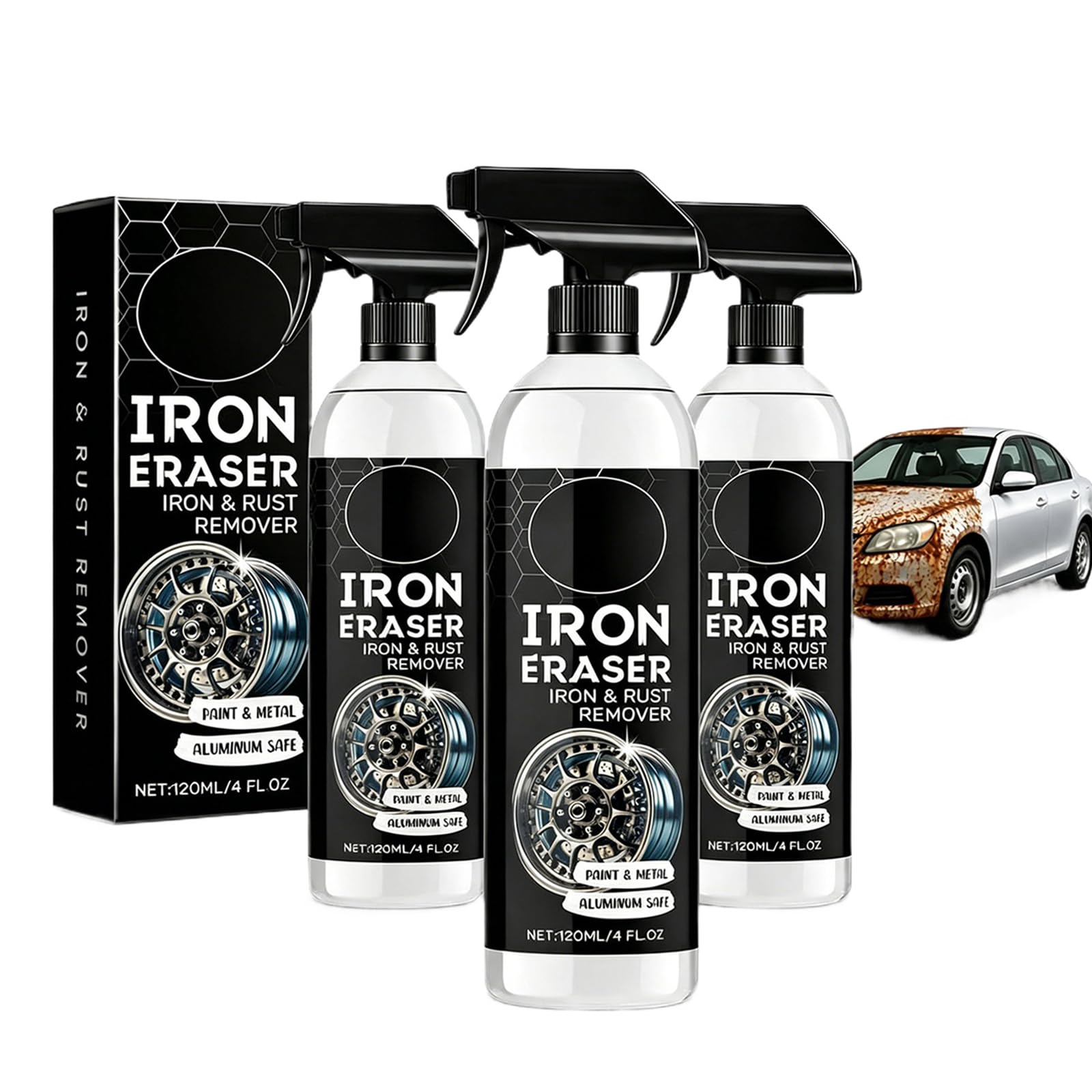 Gomma per ferro da stiro per auto - Spray rimuovi ruggine per ruote e vernice, pulizia delle superfici automobilistiche - Rimuovi ruggine e polvere dei freni ad azione rapida (3Pcs)