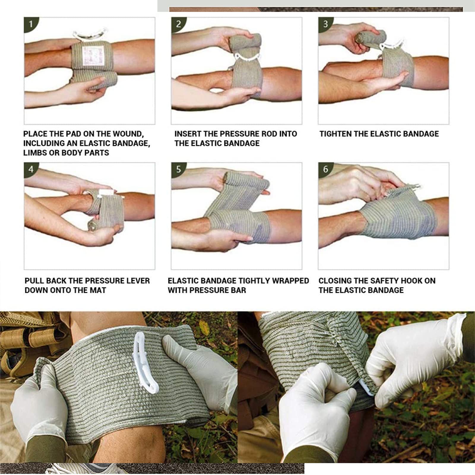 Primeros Auxilios Herida Vendaje Hemostático Israel Vendaje Israelí Primeros Auxilios Vendaje de Entrenamiento Vendaje de Primeros Auxilios Al Aire Libre Vendaje de Emergencia,9pcs,6in