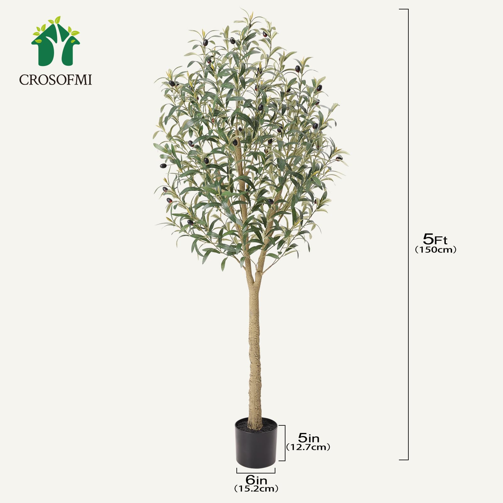 CROSOFMI Olivier Artificiel 150cm en Pot Fausse Plante Verte Décoration pour Intérieur Extérieur Maison Chambre Salon Balcon Cour Jardin