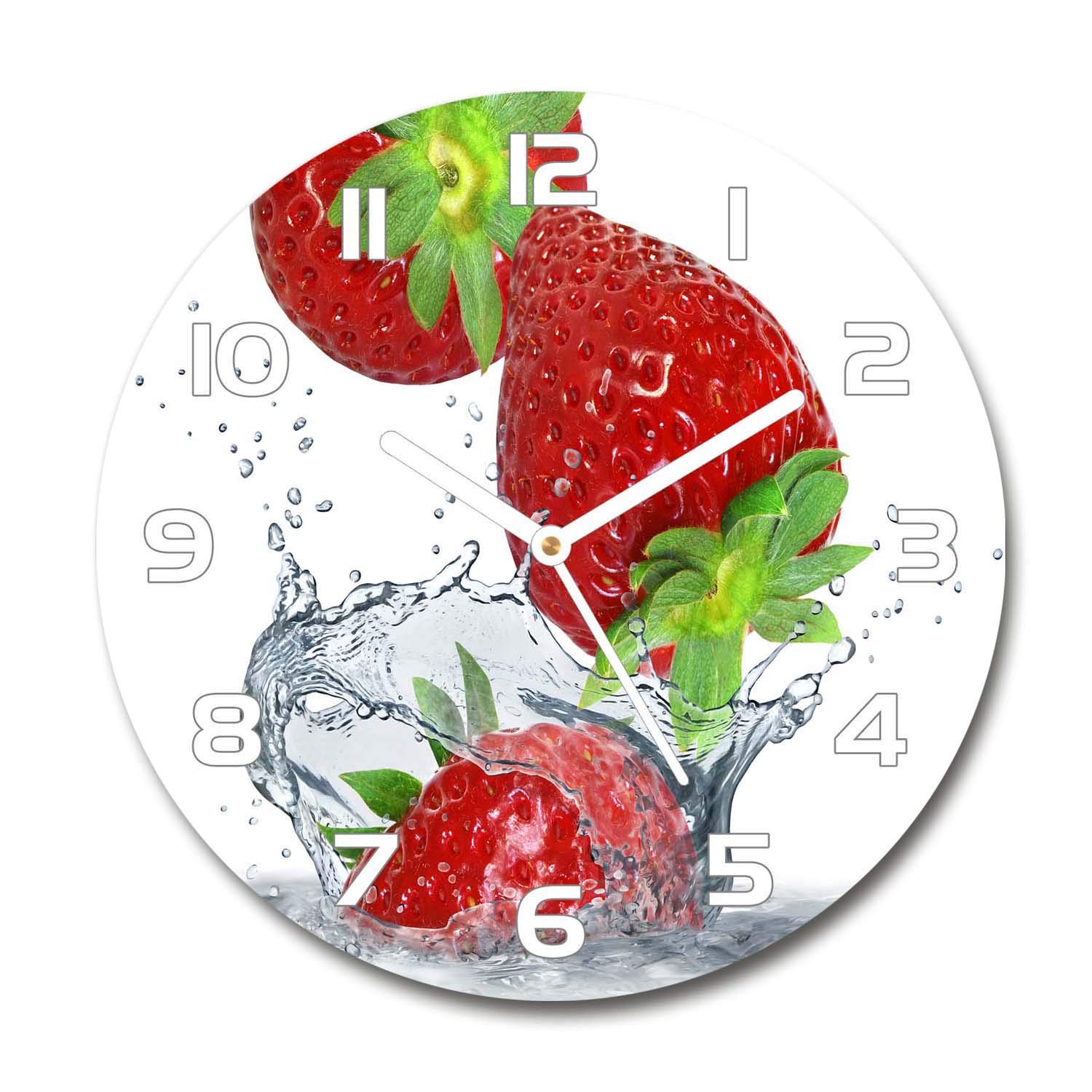 Horloge en verre 60x60cm Tulup silencieuse sur pied avec impression de fraises et eau