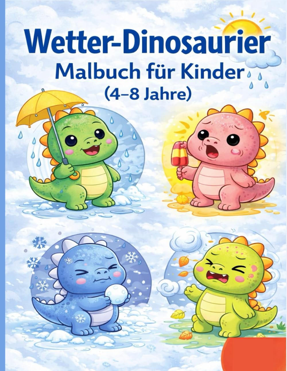 Wetter-Dinosaurier Malbuch für Kinder (4–8 Jahre): Einfaches und niedliches Ausmalbuch mit Wetter-Szenen für Vorschulkinder & Grundschüler