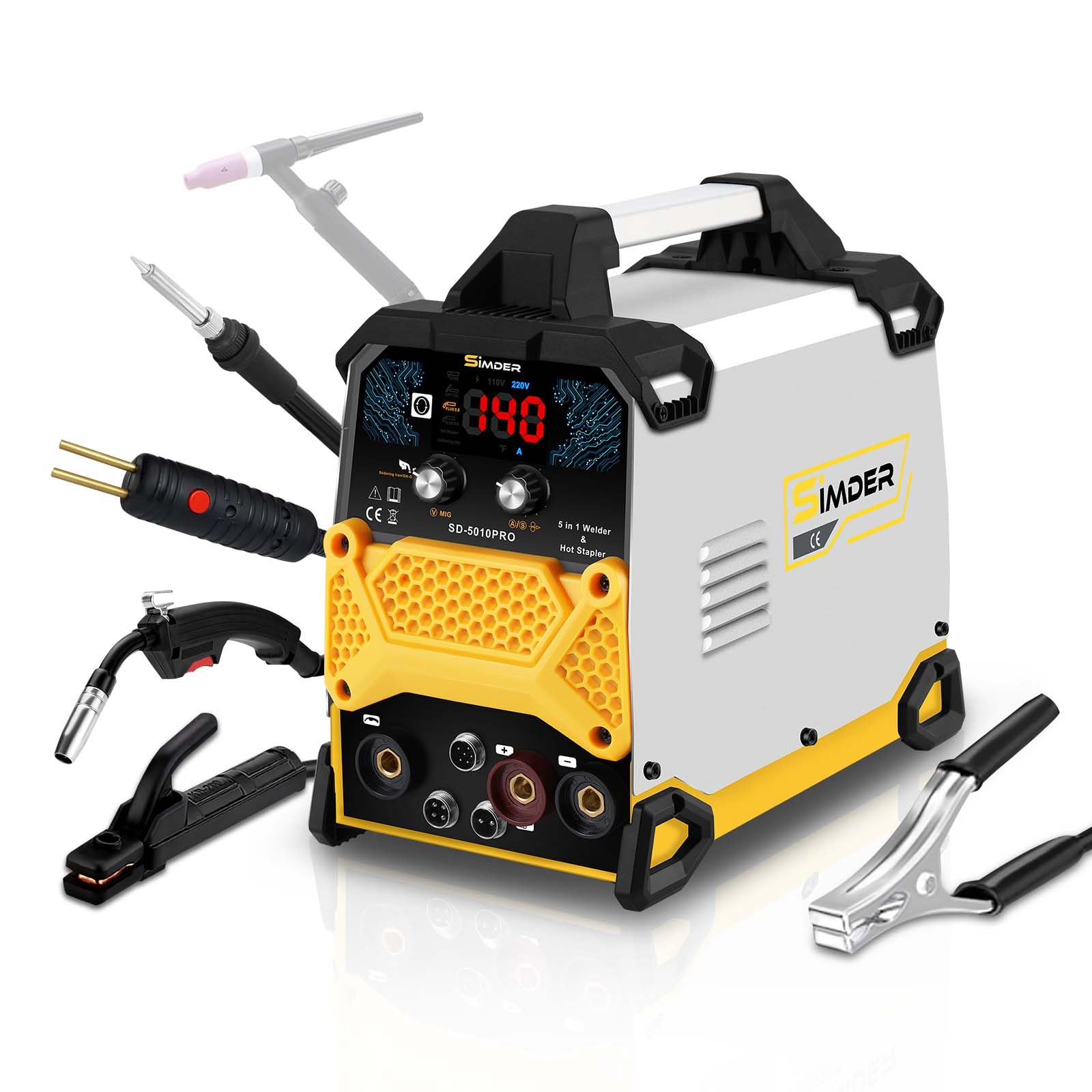 Cored Wire Welding Machine SSIMDER 5 in 1 Plastic Welding/Soldering Iron/MIG/MMA/TIG Welding Machine with Plastic Burner Soldering Torch Plastic Welding Machine Suitable for Farm Repair Home DIY