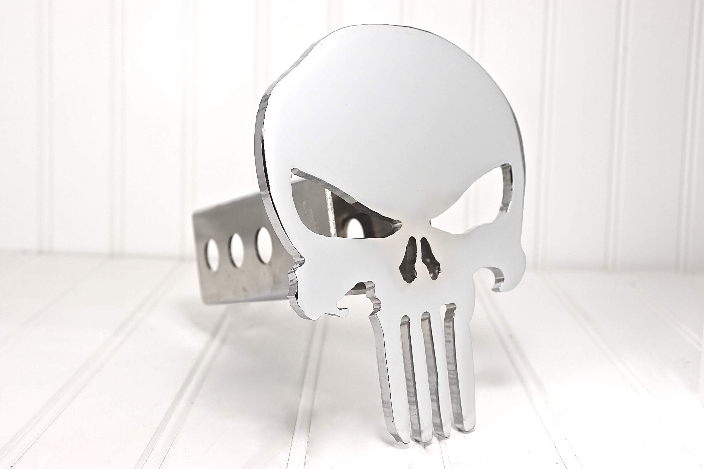 12779-Chrome Punisher Skull Hitch Cover, 2"