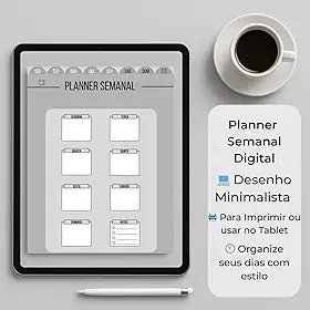 Planner Semanal Digital Minimalista, Para Tablet ou Impressão, Design Elegante com Layout Diário e Seção de Notas