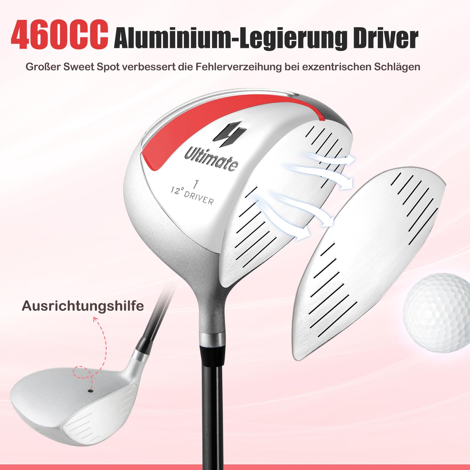 GOPLUS 10er Golfschläger Set für Frauen, Golfschlägersätze inkl. 460cc 1# Alloy Driver, 3# Fairway Wood, 4# Hybrid, 6-9# Eisen, 1 Putter & Standtasche, 3 Wälder mit Kopfbedeckungen