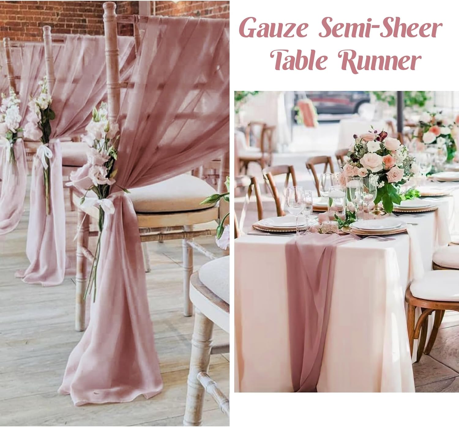6 Pack 10Ft Dusty Rose Valentine's Day Chiffon Table Runner 29x120 Inches Sheer Fabric Table Runner Romantic Wedding Runner for Thanksgiving Christmas Bridal Shower Decorations （Dusty Rose）