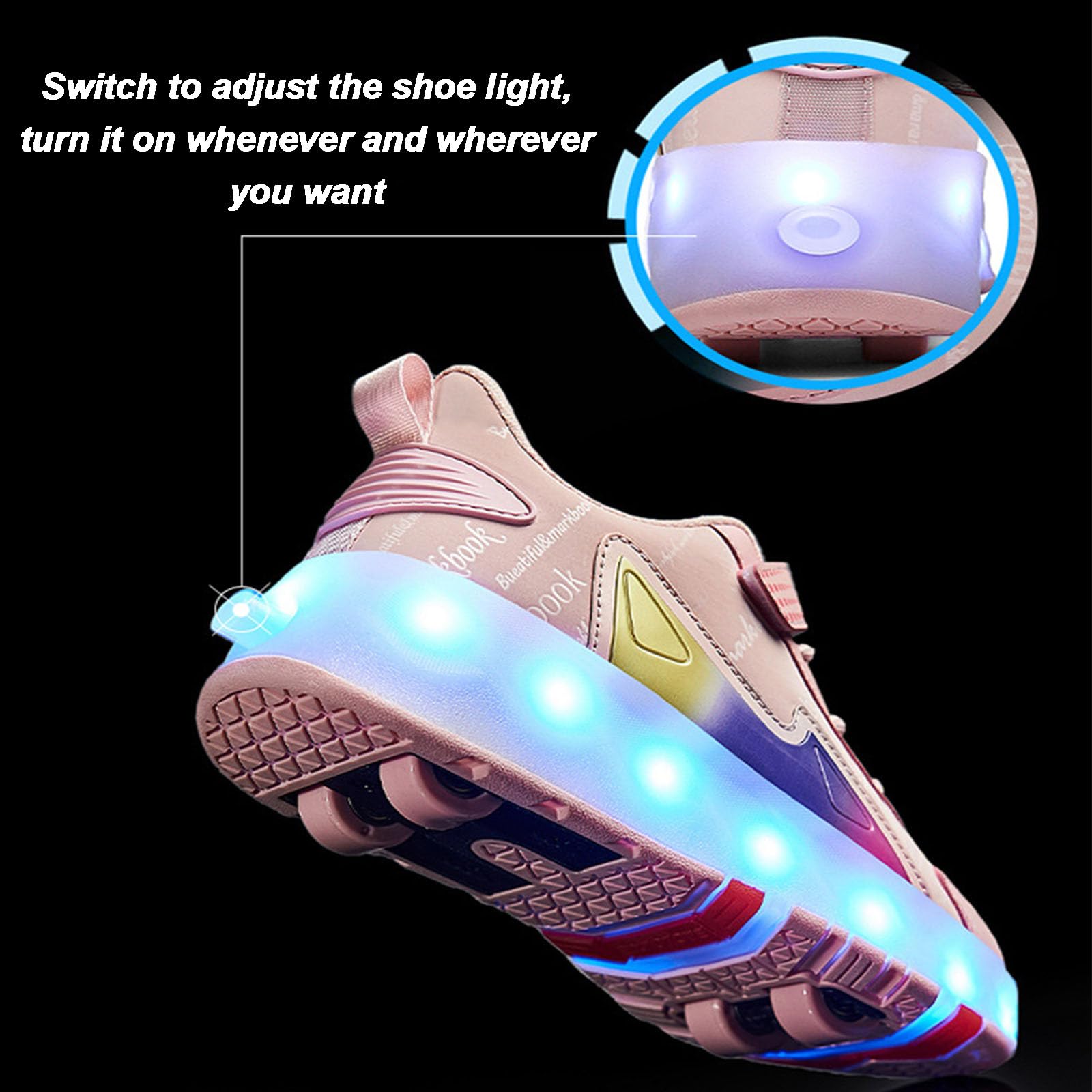 ENEN Schuhe mit Rollen für Mädchen & Jungen, Turnschuhe Versenkbarer Mit 4 Rädern und LED-Leuchten, Jugend Outdoor Turnschuhe 2-in-1 Roller Schuhe Skateboardschuhe