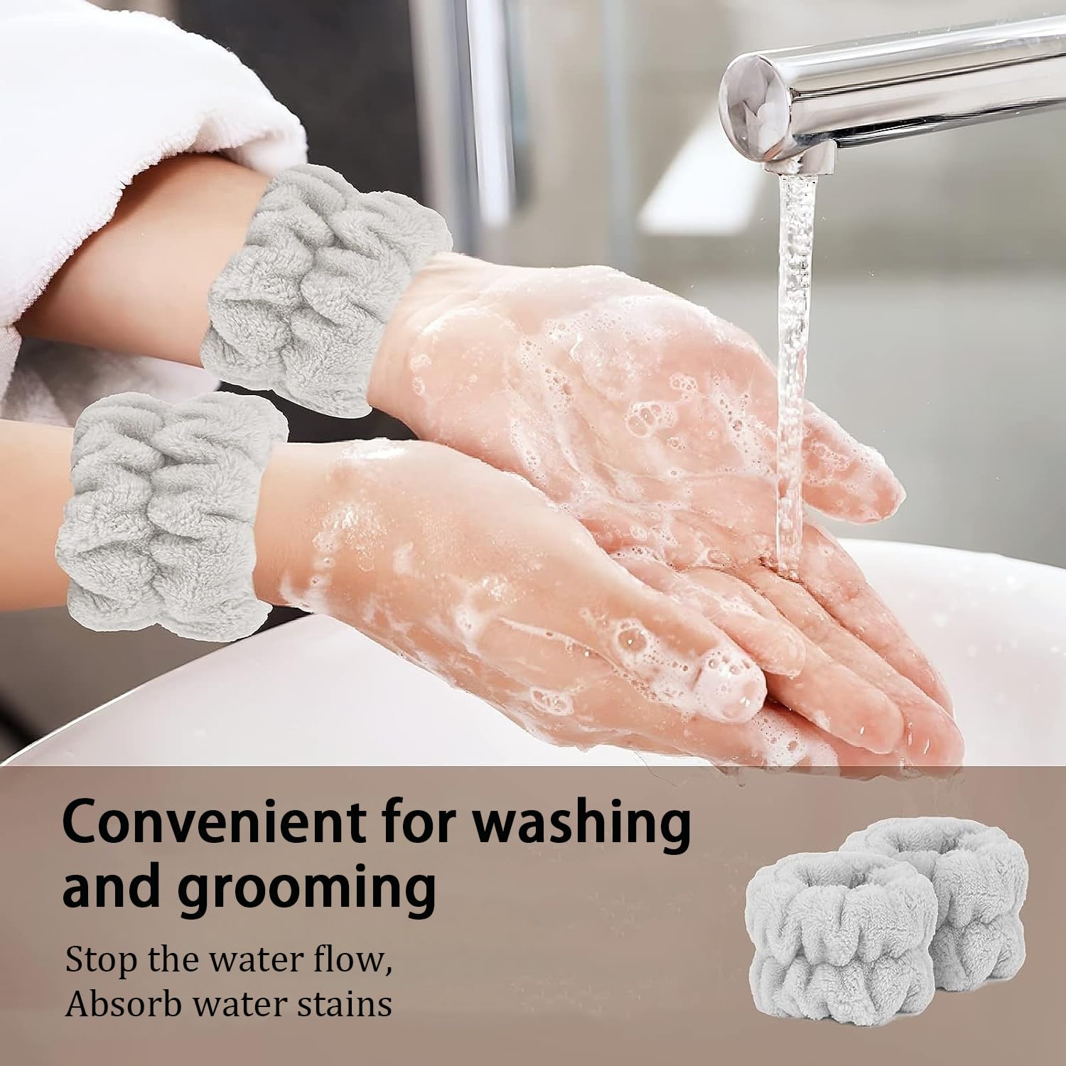 2 Paires de protège - Poignets Spa, protège - Poignets en Microfibre, Bracelet Absorbant Corail, Serviette de Protection pour Le Visage, Douche, Yoga, Sport