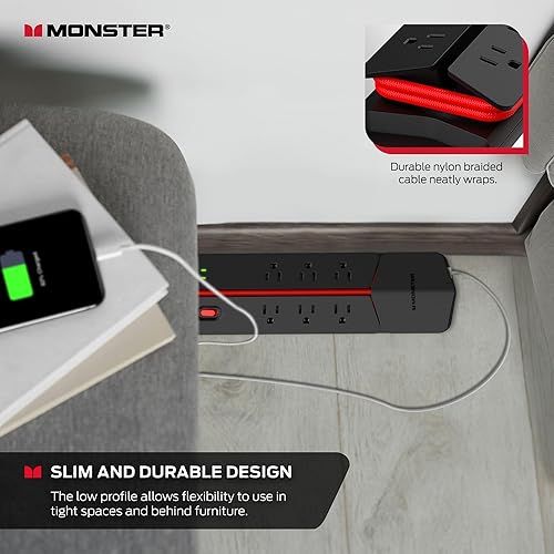 Miniatura 27 de Monster Power Center Vertex XL Protector de sobretensiones con regleta de alimentación desmontable, 10 salidas de CA, 2 puertos USB-A y 1 puerto