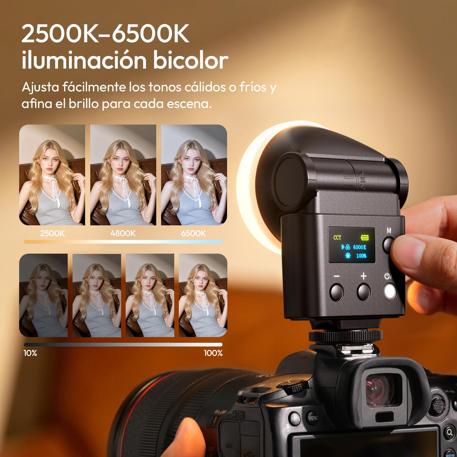 ULANZI F16R Mini cámara flash Speedlite, GN16 2 en 1 flash luz de vídeo, 7 niveles de potencia (1/64~1/1), inclinación de 90°, 2500-6500K, 550 flashes, zapata universal con difusor para Sony, Canon