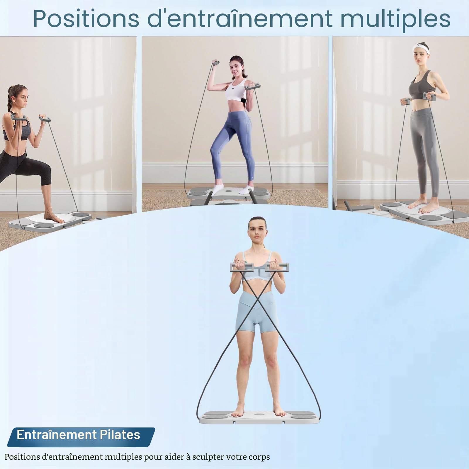 Planche Pilates, équipement Multifonctionnel 5 en 1 pour Pilates Reformer, Appareil d'entraînement Abdominal avec Compteur, kit Pilates pour la Maison, avec Bandes élastiques, pour Usage Domestique