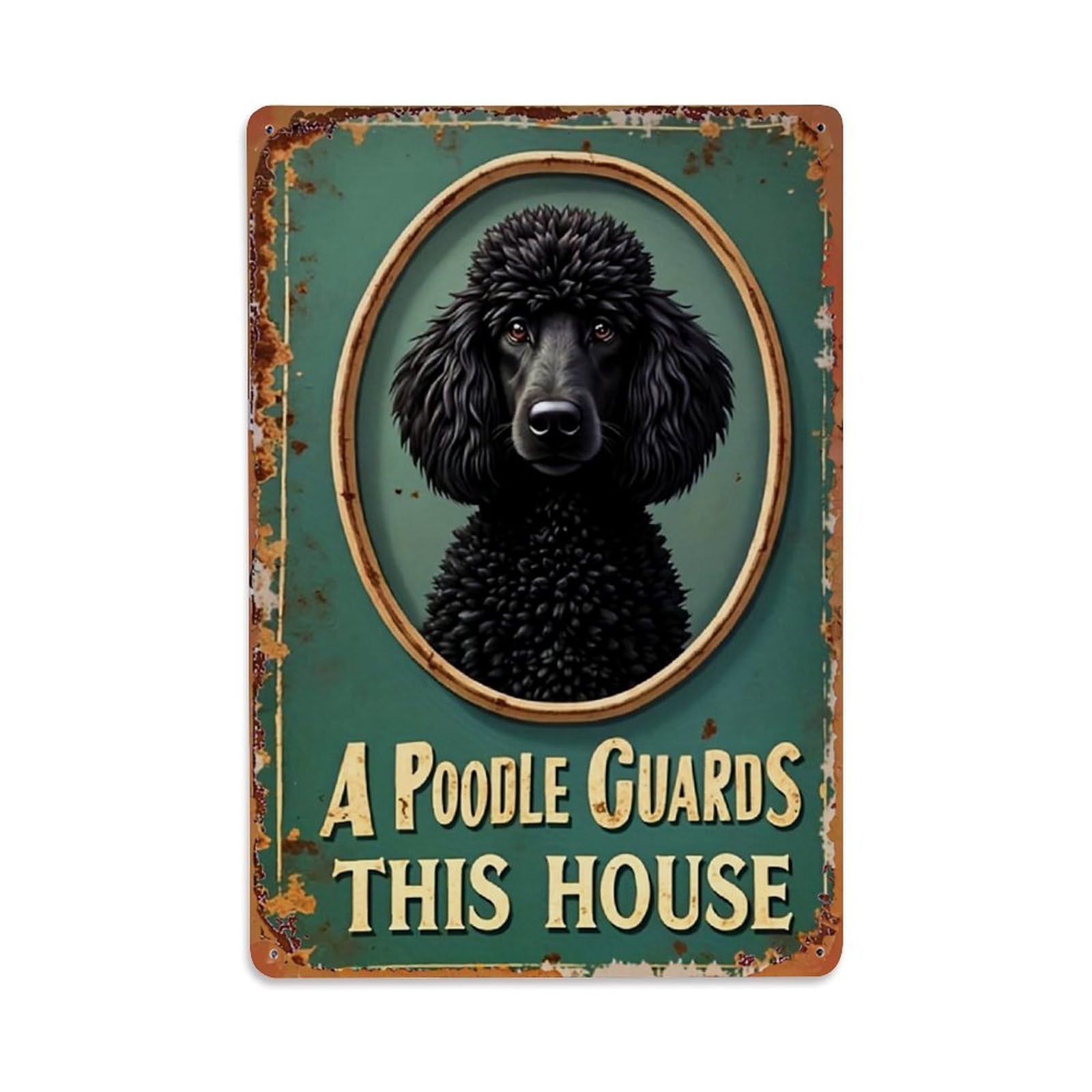 Jdfenggu Vintage Poodle Portrait Rustic Sign Art Retro Metal Tin Sign, Decor Art Poster For Bar, Home, Man Cave, Kitchen, Laundry Room Gift 8X12inch