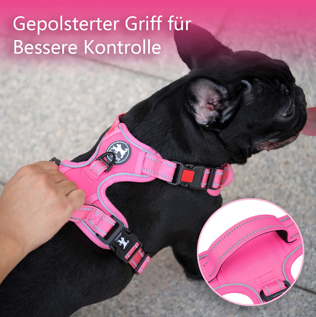 PoyPet No Pull Imbracatura riflettente per cani senza choke, gilet morbido imbottito con impugnatura Easy Control (rifiniture rosa abbinate)