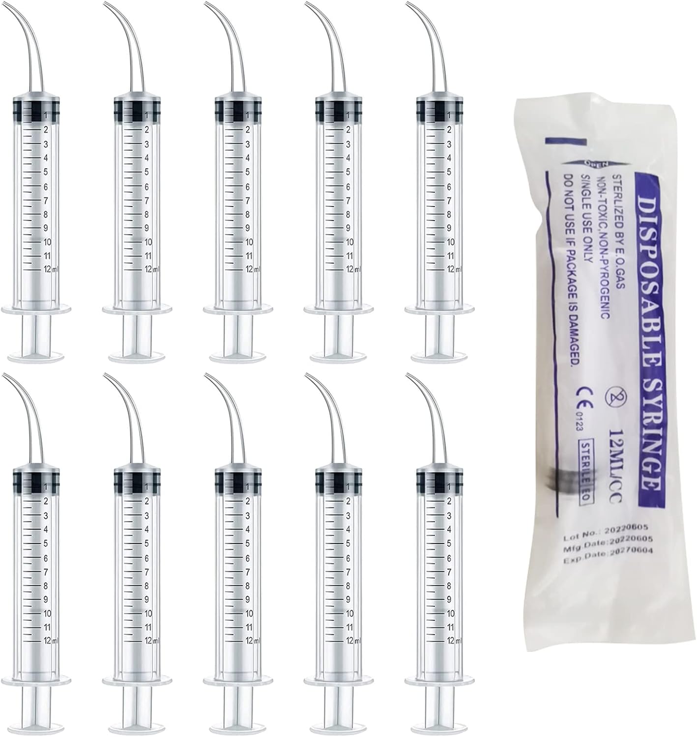 Dental Irrigation Syringe, 10 Pcs 12ml Syringes Curved Tip