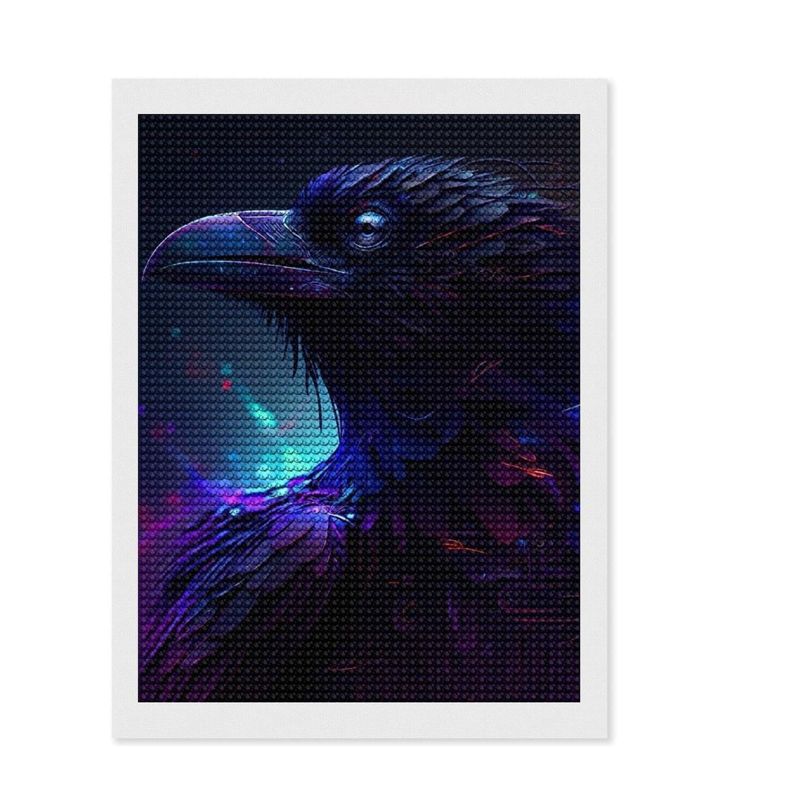 Junmoney Raven Diamond Painting Kit 12"x16", Holiday Gift Idea, for Beginners, Adhesive Canvas, Bedroom Decor, Stress Relief Craft