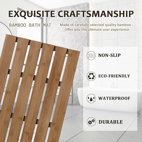 Miniatura 7 de Tapete de baño de madera de bambú para ducha de lujo, antideslizante, impermeable, para uso en interiores o exteriores (nogal)