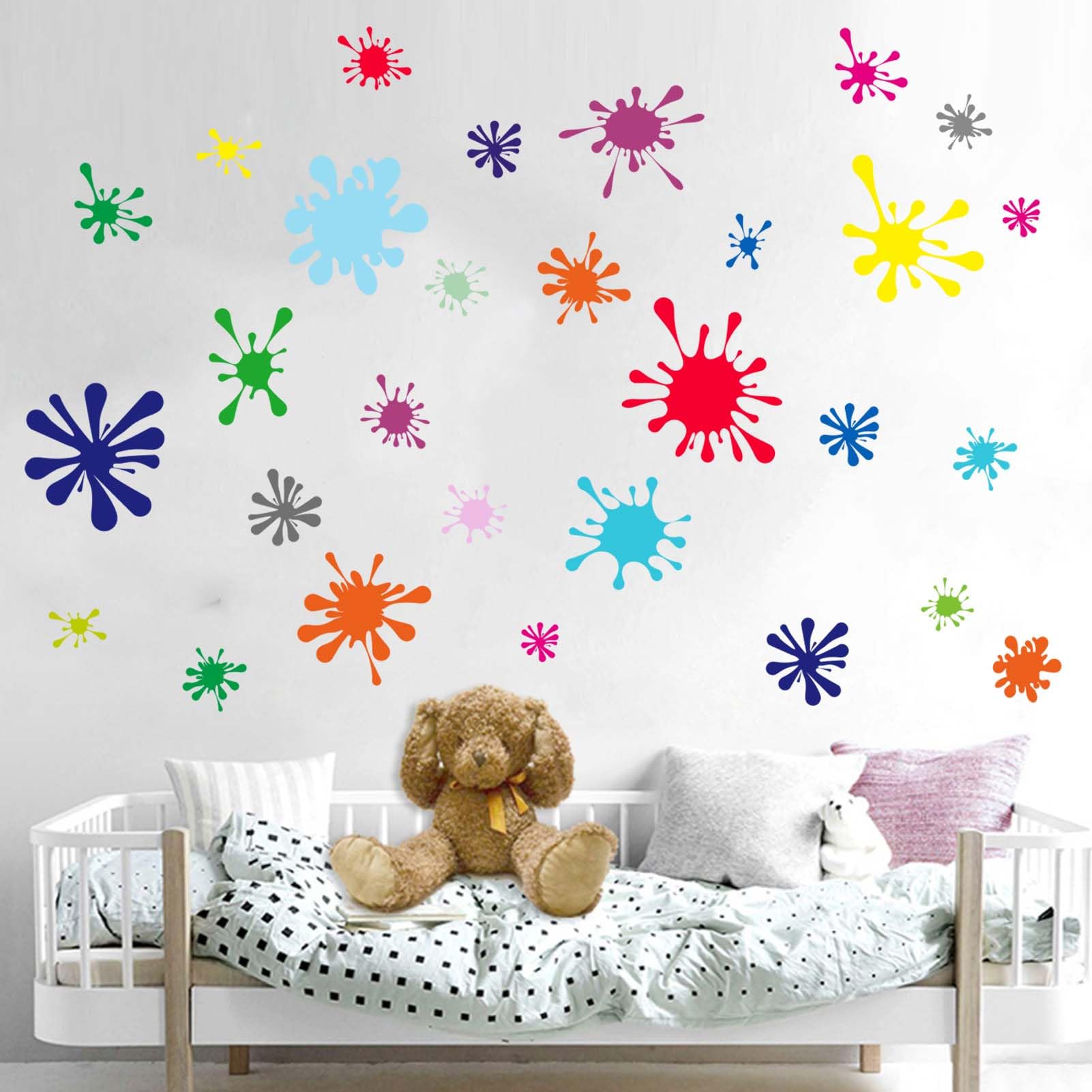 29pcs Colorful Paint Splatter Wall Stickers - Graffiti Painting Splotches Wall Decals - Nursery Kids Baby Girls Boys Room Daycare Kindergarten Playroom Classroom Wall Decor