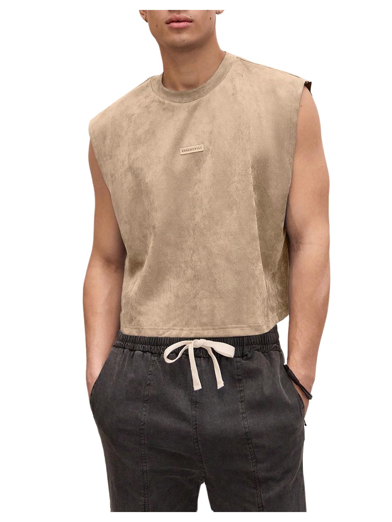 GORGLITTER Men's Sleeveless Cropped Shirt Crewneck Boxy Crop Top Streetwear