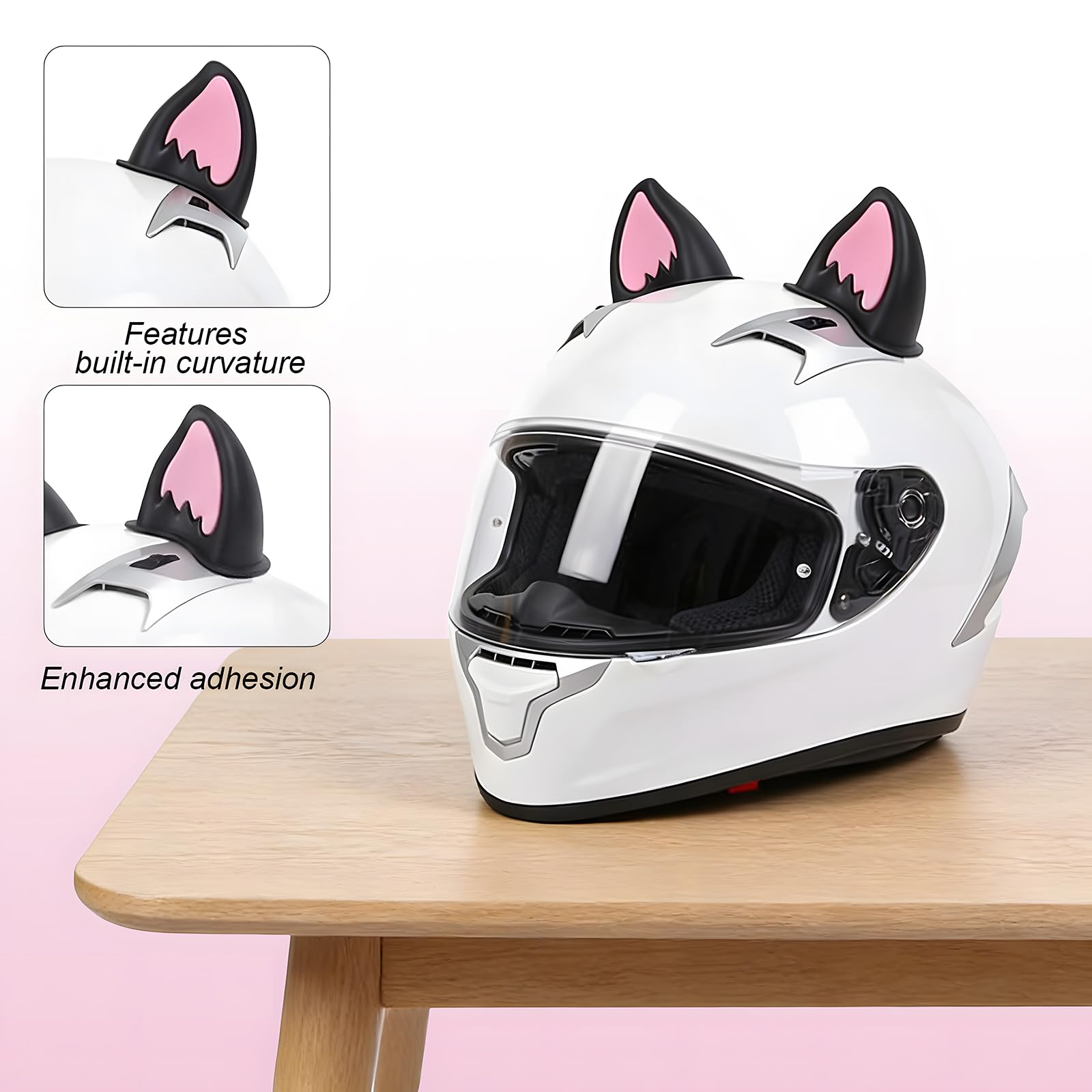 Zestaw 4 sztuk na kask motocyklowy, uszy kota, zestaw z 10 odblaskowymi naklejkami na rower, deskorolkę, motocykl, skuter, snowboard
