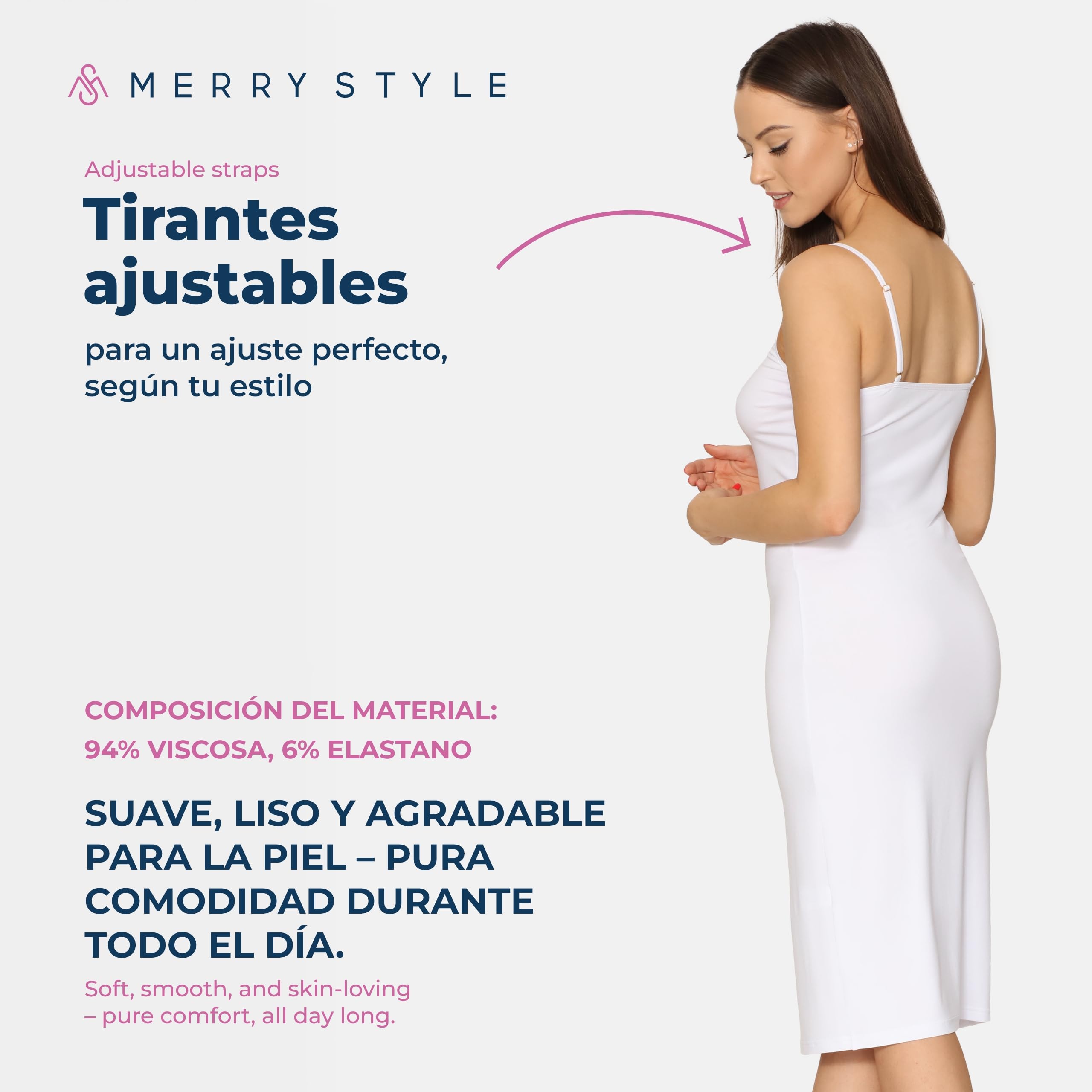 Merry Style Fond de Robe Longue avec Bretelles Femme Lingerie sous-vêtement sans Manches Sexy Elégant MS-402