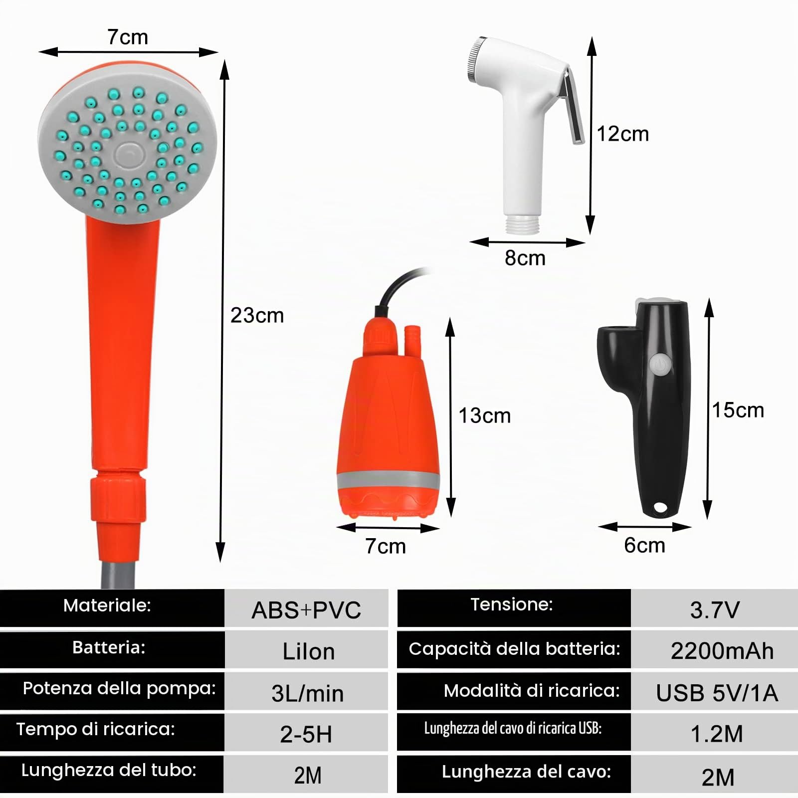 Aufun Doccia da Campeggio all'Aperto con Doccia a Mano, Batteria Ricaricabile da 2200mAh incorporata, Cavo di Ricarica USB, a Acqua per Campeggio, Escursione, Viaggio, Giardino, Spiaggia