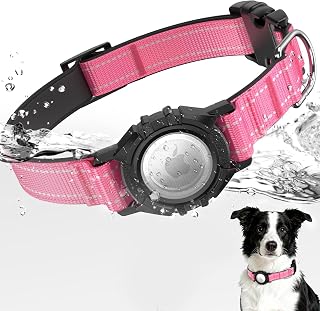 AirTag Dog Collar, IP68 Waterproof Air Tag Dog Collar Holder (HotPink, M) | Air Tag Dog Collars Reflective, Ultra-Durable, Comfortable Padded, Heavy Duty Dog Collars Collars for Small - Large Dogs