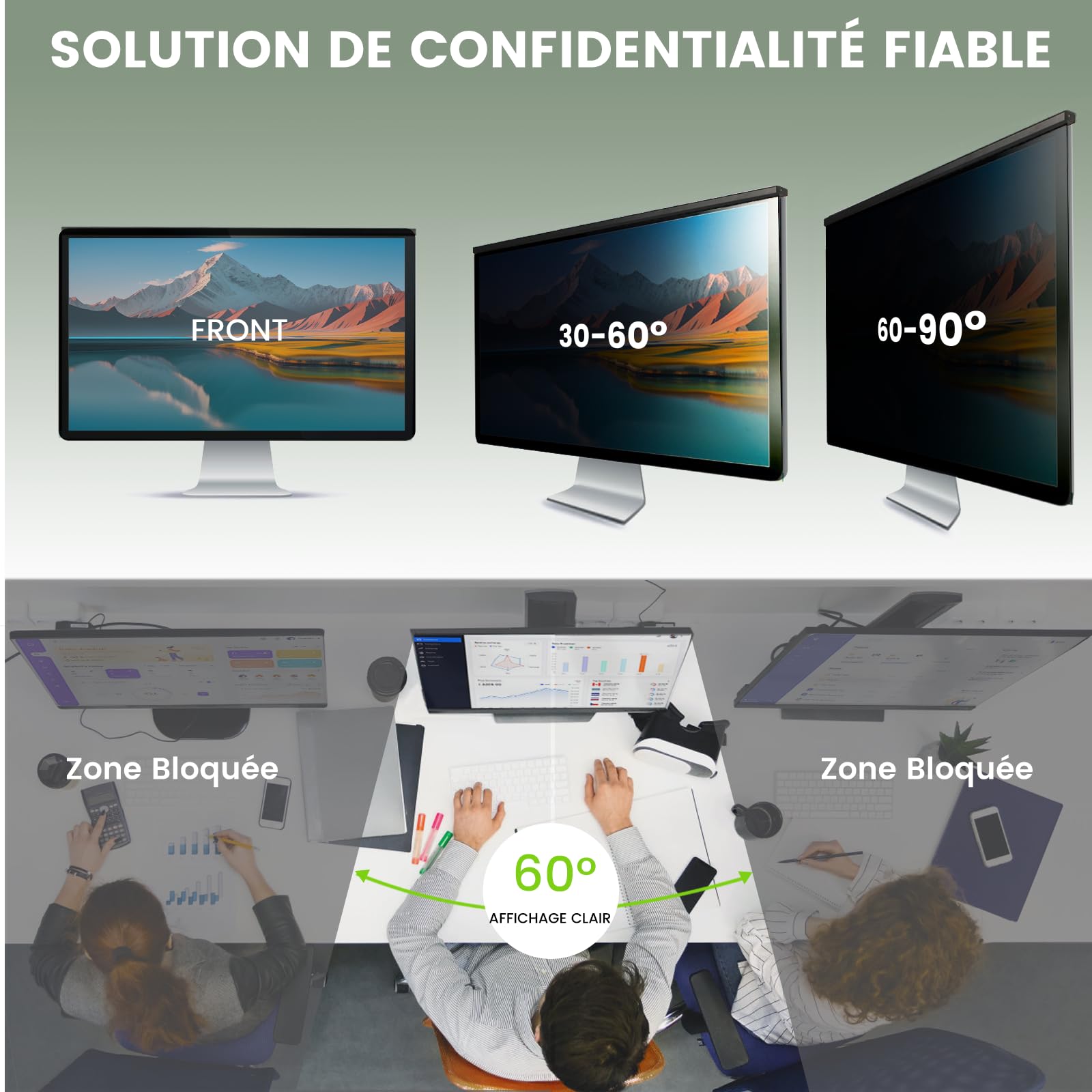 Filtre de Confidentialité Amovible 27 Pouces 16:9 – filtre pour écran ordinateur – Protection d’Écran PC HD Anti-Lumière Bleue et Anti-UV – Dimensions 614 x 369 mm