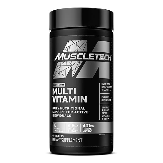 MuscleTech Platinum Multivitamin for Immune Support 18 Vitamins & Minerals Vitamins A C D E B6 B12 Daily Workout Supplements for Men 90 Ct