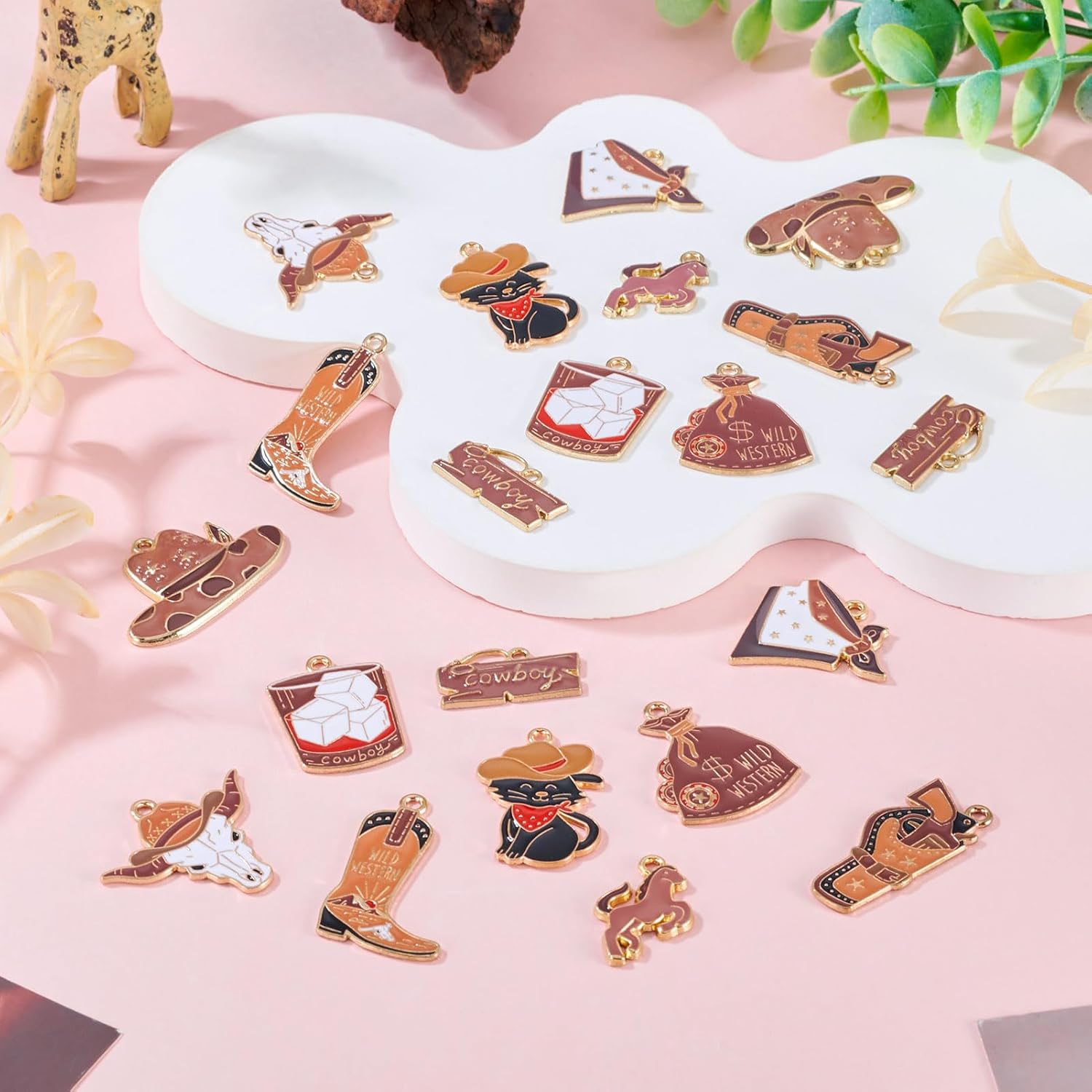 Craftdady Western Cowboy Cowgirl Charms Enamel Gun Boot Cattle Horse Cowboy Hat Pendants for Necklace Earrings Bracelet Keychain DIY Craft Findings - Image 5