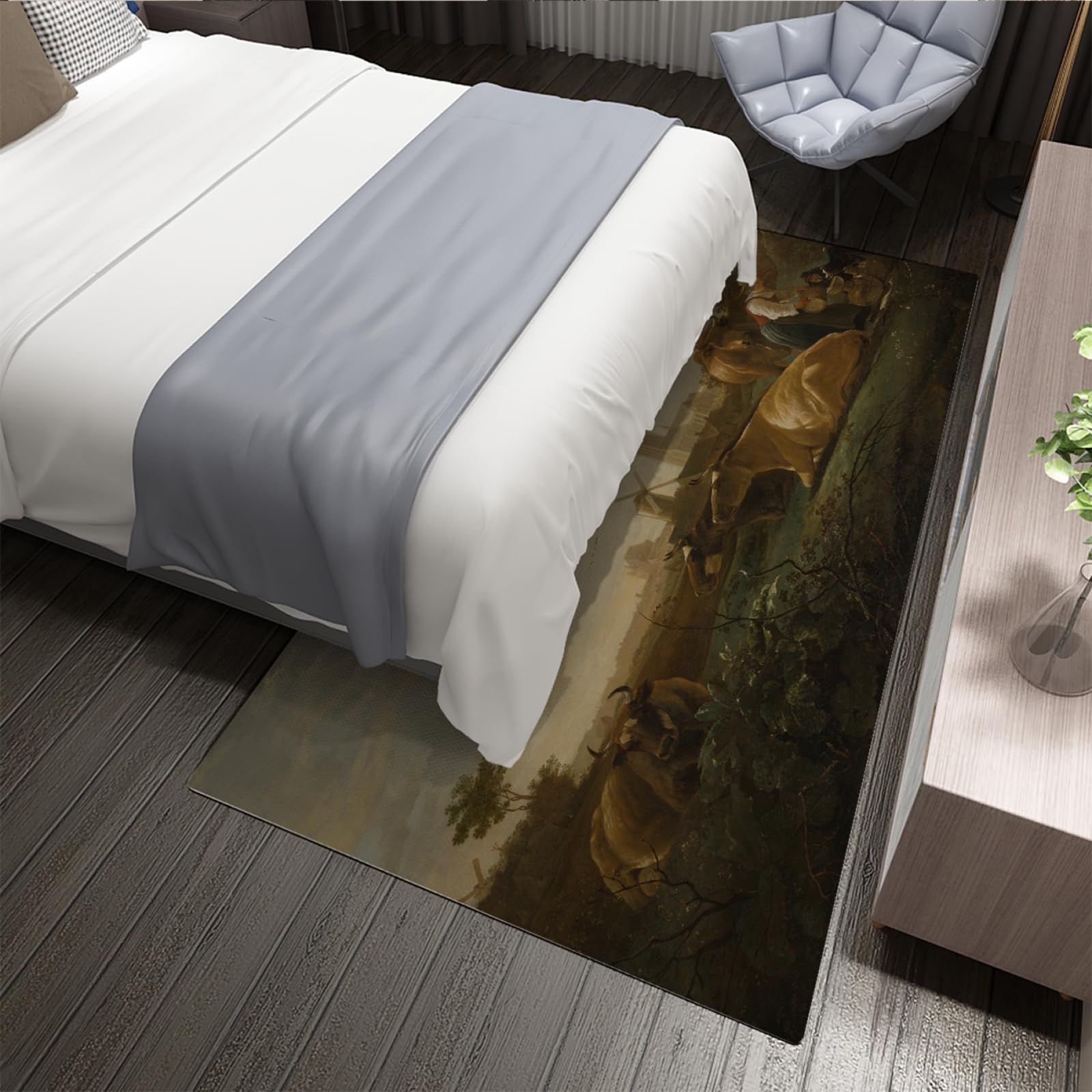 Alfombras de pueblo moderno para el paisaje de la sala de estar con vacas Alfombrilla antideslizante lavable a máquina para decoración de oficina en casa Alfombra ultrafina de área grande 100x150cm
